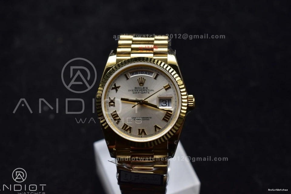 Steel President 904L Durable V5 (Gain QF Edition vr3255 Weight) DayDate 699 on 36 Roman Bracelet Best Silver Dial with YG Markers 0207